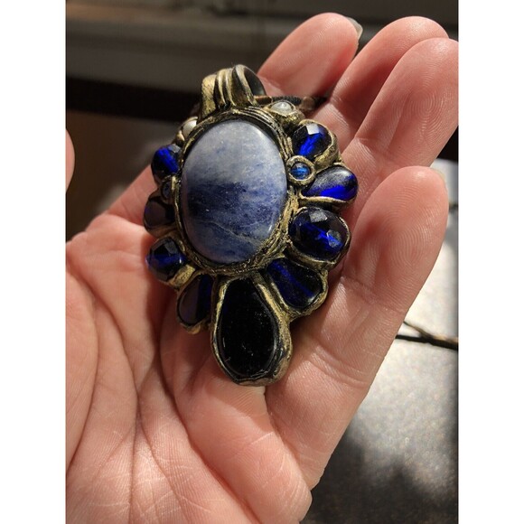 NECKLACE Sodalite And Lapis Lazuli Flower Pendant Handmade/Signed By Artisan - Picture 5 of 14